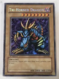 Yugioh LOB-000 Tri-Horned Dragon 1st Edition English Glossy Print Gradeable Mint - Image 1