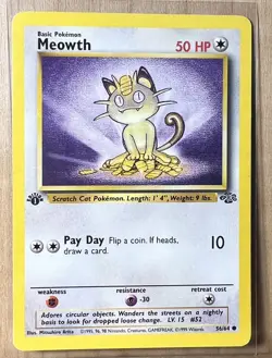 ‘Meowth’ (56/64) 1st Edition, Jungle Set, Common, Pokemon Trading Card - Image 1