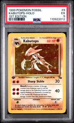 1999 POKEMON FOSSIL 1ST ED #9 KABUTOPS-HOLO PSA 5 - Image 1