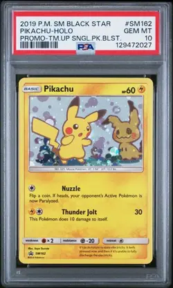 2019 POKEMON SM BLACK STAR PROMO #SM162 PIKACHU-HOLO PROMO-TM.UP PSA 10 (T027) - Image 1