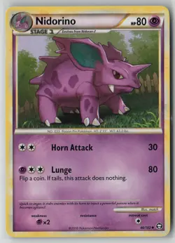 Nidorino 46/102 Pokemon TCG HGSS Triumphant Uncommon Card Moderately Played 1 - Image 1