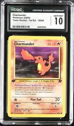?????? CGC 10 2000 1st Edition Team Rocket Charmander 50/82 Poekmon Card - Image 1