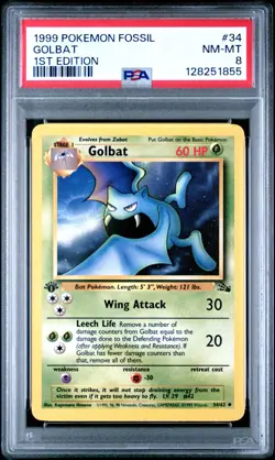 PSA 8 NM/MT 1999 POKEMON FOSSIL 34 GOLBAT 1ST EDITION ENGLISH - Image 1
