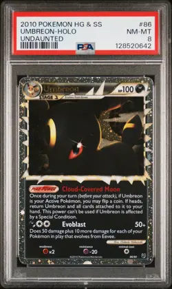 2010 POKEMON HEARTGOLD & SOULSILVER UNDAUNTED #86 UMBREON-HOLO PSA 8 - Image 1