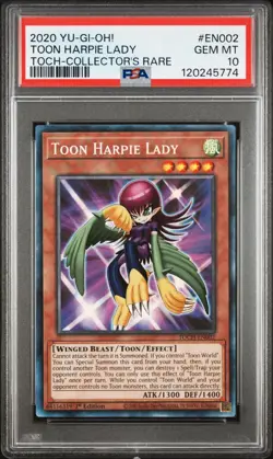 PSA 10 Toon Harpie Lady Yugioh 2020 TOCH-EN002 Collector's Rare 1st READ DES. - Image 1