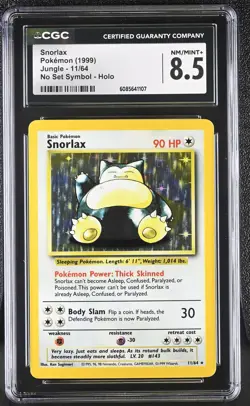 CGC 8.5 Snorlax 1999 Jungle 11/64 No Set Symbol Holo Pokemon Card - Image 1