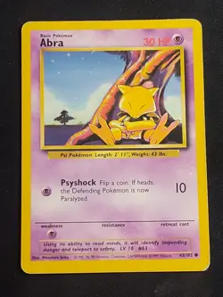 Abra 43/102 Pokemon TCG Base Set Vintage WOTC Card Lightly Played LP - Image 1