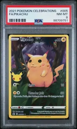 PSA 8 Mint Pikachu 005/025 2021 Celebrations Full Art Holo English Pokemon Card - Image 1