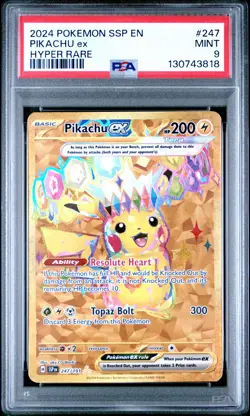 2024 POKEMON SSP EN-SURGING SPARKS HYPER RARE #247 PIKACHU EX PSA 9 - Image 1