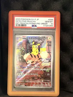 2023 Pokemon Japanese SV-P Promo Detective Pikachu #098 PSA 10 - Image 1
