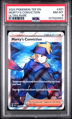 2024 POKEMON TEF EN-TEMPORAL FORCES #201 MORTY'S CONVICTION ULTRA RARE PSA 8 - Image 1