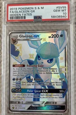 Pokemon 2019 Shiny Glaceon GX SV55/SV94 Full Art Hidden Fates GEM MINT PSA 10 - Image 1
