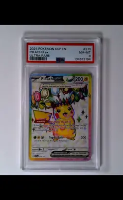 2024 POKEMON SSP EN-SURGING SPARKS ULTRA RARE #219 PIKACHU EX PSA 8 - Image 1