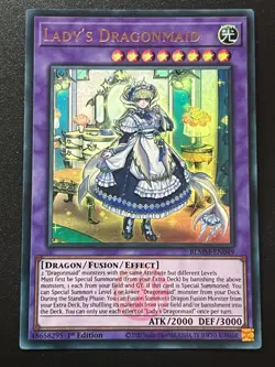 Lady's Dragonmaid BLMM-EN049 Ultra Rare Emblazoned 1st Ed Near Mint Yugioh - Image 1