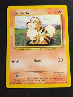 Growlithe 28/102 Pokemon TCG Base Set Vintage WOTC Card Lightly Played LP - Image 1