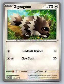 Zigzagoon #167/197 SV03: Obsidian Flames Common - Pokemon Cards G33 - Image 1