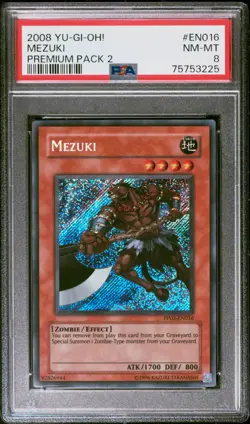 2008 YUGIOH "PREMIUM PACK 2" PP02-EN016 MEZUKI SECRET RARE PSA 8 NM #75753225 - Image 1