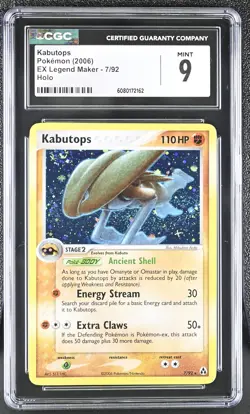 CGC 9 MINT Kabutops 2006 EX Legend Maker 7/92 Holo SWIRL Pokemon Card - Image 1