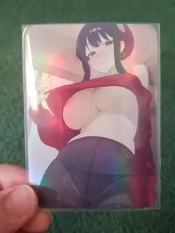 BEAUTIFUL BRUNETTE BABE WAIFU RAINBOW FOIL CUSTOM ANIME CARD - Image 3