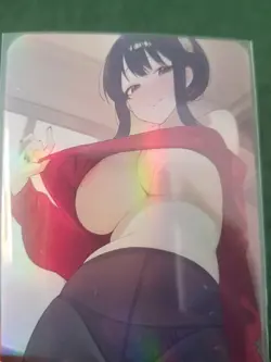 BEAUTIFUL BRUNETTE BABE WAIFU RAINBOW FOIL CUSTOM ANIME CARD - Image 4