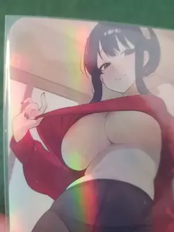 BEAUTIFUL BRUNETTE BABE WAIFU RAINBOW FOIL CUSTOM ANIME CARD - Image 5