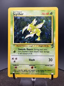 Pokemon TCG - Scyther Base Set 2 17/130 - Unlimited Holo Rare - SWIRL - Image 1