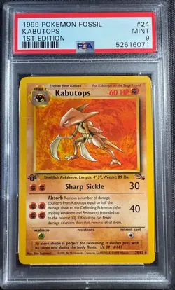1999 Pokemon 1st Edition Fossil Set #24 Kabutops PSA 9 MINT - Image 1