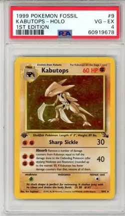 1 ST EDITION 1999 VINTAGE POKEMON Kabutops 9/62 Fossil Holo PSA 4 - Image 1