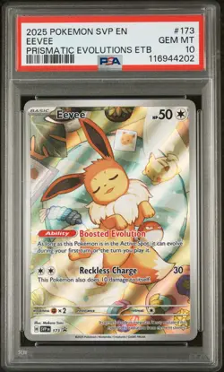 2025 POKEMON PRISMATIC EVOLUTIONS POKEMON CENTER ETB PROMO SVP #173 EEVEE PSA 10 - Image 1