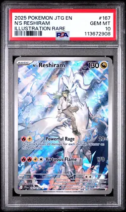 2025 POKEMON JTG EN-JOURNEY TOGETHER ILLUSTRATION RARE #167 N'S RESHIRAM PSA 10 - Image 1