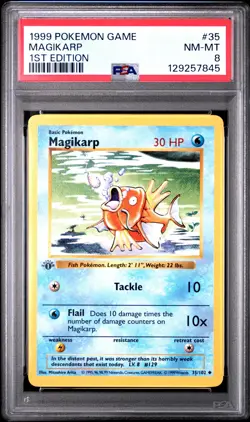 1999 POKEMON GAME 1ST ED #35 MAGIKARP PSA 8 - Image 1