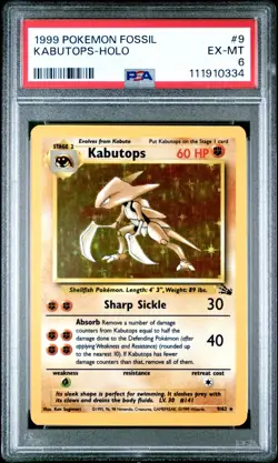 1999 POKEMON FOSSIL #9 KABUTOPS-HOLO UNLIMITED PSA 6 EX-MT - Image 1