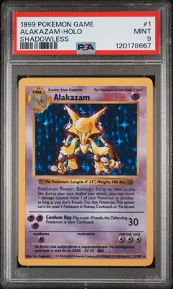 1999 POKEMON BASE SET SHADOWLESS #1 ALAKAZAM-HOLO PSA 9 - Image 1