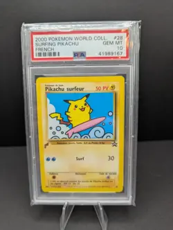 Pokemon Pikachu Surfing Promo Card #28 World Collection, FRENCH, PSA 10 - Image 1