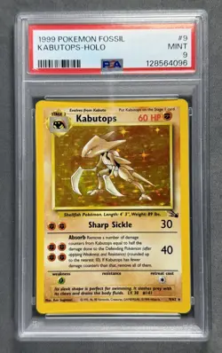 1999 Pokemon Fossil #9 KABUTOPS HOLO 9/62 Base Set Series RARE Card PSA 9 - Image 1