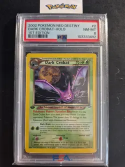 First Edition 2002 Pokemon Neo Destiny 2/105 Dark Crobat Holo PSA NM-MT 8 - Image 1