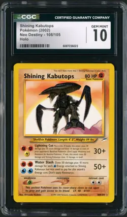 2002 Pokemon Neo Destiny Shining Kabutops Holo Rare 108/105 CGC Gem Mint 10 - Image 1