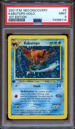 PSA 9 Pokemon Kabutops Holo 1st Edition Neo Discovery SWIRL - Image 1
