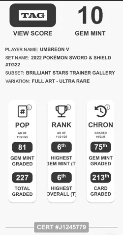 TAG 10 Umbreon V Brilliant Stars TG22/TG30 Trainer Gallery Pokemon - Image 5