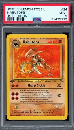 PSA 9 Pokemon 1999 1st Edition Fossil Kabutops Rare #24 - Image 1