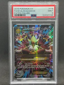 2016 PSA 9 MINT Pokemon TCG Card M Alakazam EX 118/124 Full Art XY Fates Collide - Image 1