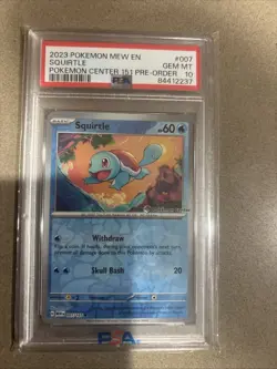 2023 Pokemon Mew En Squirtle Pokemon Center 151 Pre-Order PSA 10 - Image 1