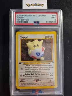 First Edition 2002 Pokemon Neo Destiny 56/105 Togepi PSA Mint 9 - Image 1