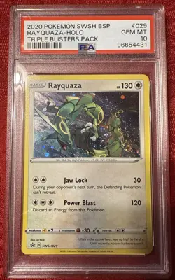 2020 Pokemon SWSH BSP #029 Rayquaza Holo Mint Triple Blisters Pack PSA 10 - Image 1