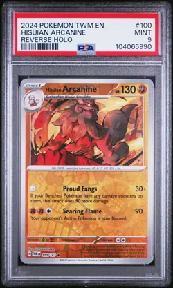 2024 POKEMON TWM EN #100 HISUIAN ARCANINE REVERSE HOLO PSA 9 TWILIGHT MASQUERADE - Image 1