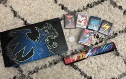 Charizard UPC Play Mat Coin Sleeves Box Plus Extra ETB Sleeves Pokemon - Image 1