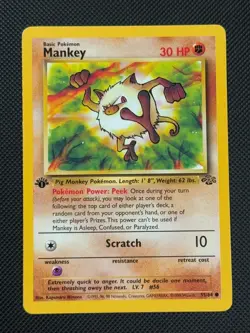 Mankey 55/64 1ST EDITION Pokemon Card WOTC Jungle Common - Image 1
