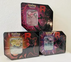 New Sealed Pokemon TCG Destined Rivals Team Rocket Tin Set of 3 Mewtwo Promo - Image 1