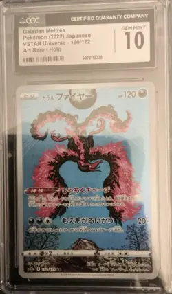 Pokemon TCG Japanese Galarian Moltres Holo Art Rare Card 190/172 Universe CGC 10 - Image 1