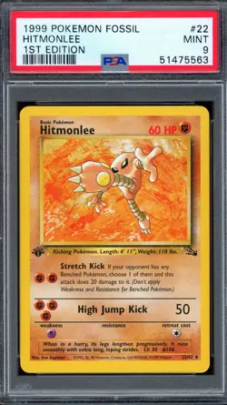 PSA 9 Pokemon 1999 1st Edition Fossil Hitmonlee Rare #22 - Image 1